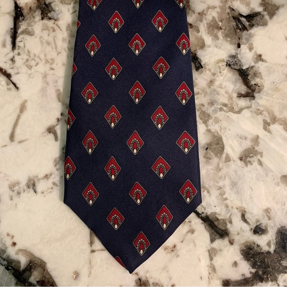 Christian DIOR 100% Silk Repp Tie Navy & Red - Fabric woven in Italy Made in USA - Picture 1 of 5